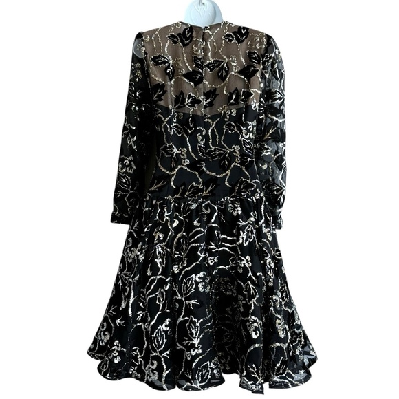 Vintage RICHILENE Lurex Velour Floral Dress Size XS Black & Gold Cocktail Party - Picture 3 of 5